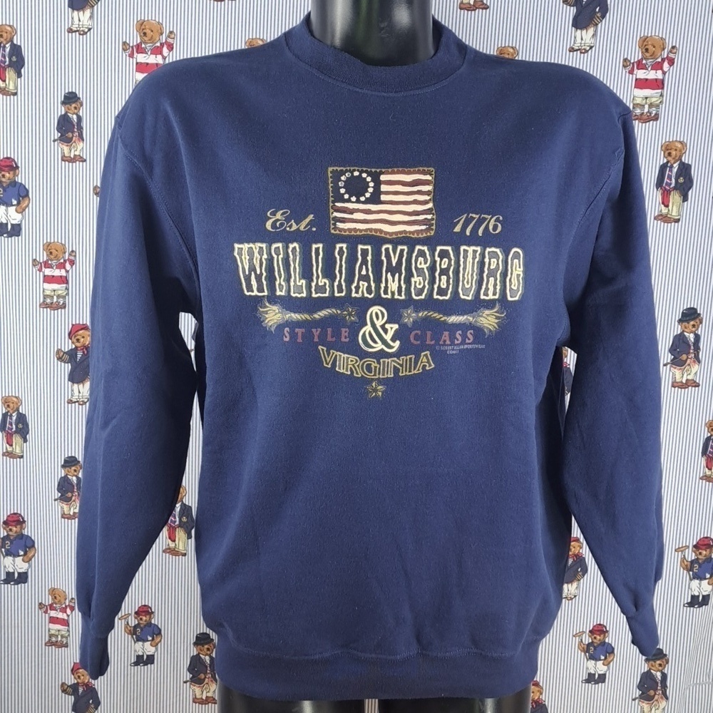 Vintage Y2K Williamsburg Virginia navy blue & gold XL travel graphic sweatshirt
